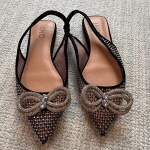 INC pointed black mesh flats with silver bow Slingback size 8.5